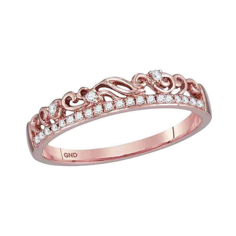 10k Rose Gold Women's Diamond Floral Accent Stackable Ring - FREE Shipping (US/CA)-Rings And Bands-5-JadeMoghul Inc.