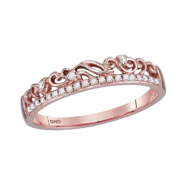 10k Rose Gold Women's Diamond Floral Accent Stackable Ring-Gold & Diamond Rings-10-JadeMoghul Inc.