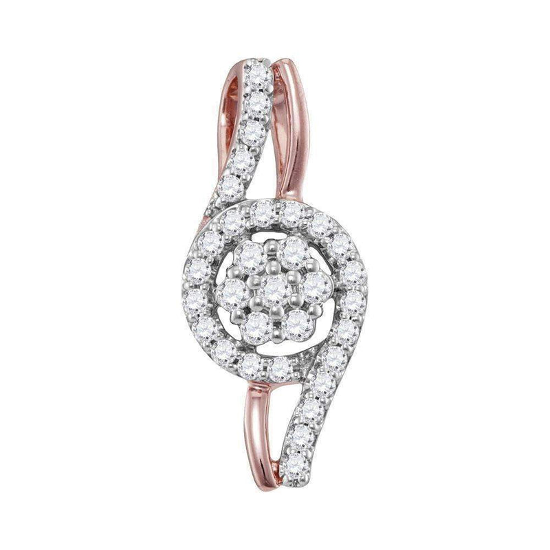 10k Rose Gold Women's Diamond Flower Cluster Pendant - FREE Shipping (US/CA)-Gold & Diamond Pendants & Necklaces-JadeMoghul Inc.