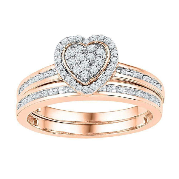 10k Rose Gold Women's Diamond Heart Wedding Ring Set - FREE Shipping (US/CA)-Wedding Jewelry-5-JadeMoghul Inc.