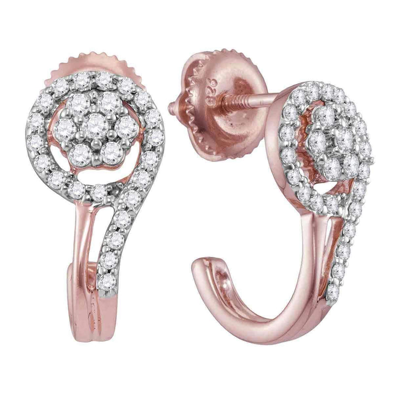 10k Rose Gold Women's Diamond J Hoop Earrings - FREE Shipping (US/CA)-Gold & Diamond Earrings-JadeMoghul Inc.