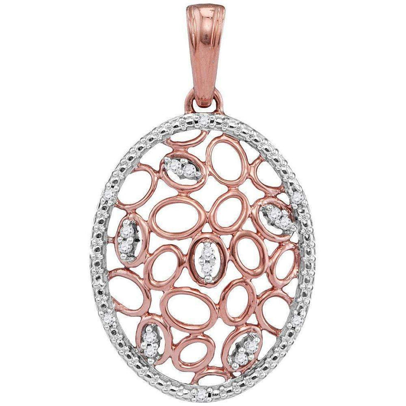 10k Rose Gold Women's Diamond Oval Honeycomb Pendant-Gold & Diamond Pendants & Necklaces-JadeMoghul Inc.