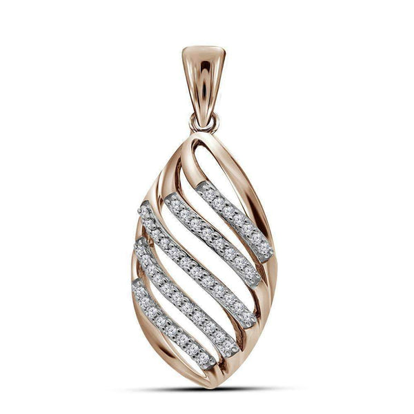 10k Rose Gold Women's Diamond Oval Stripes Pendant - FREE Shipping (US/CA)-Gold & Diamond Pendants & Necklaces-JadeMoghul Inc.