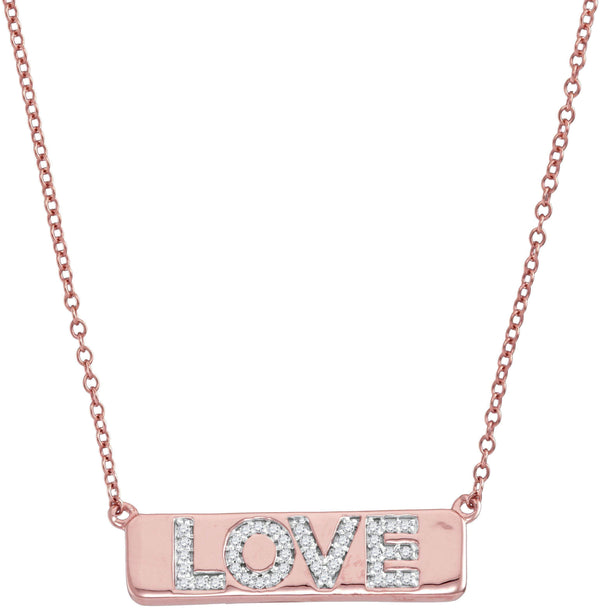 10k Rose Gold Women's Diamond Pink Love Bar Pendant - FREE Shipping (US/CA)-Gold & Diamond Pendants & Necklaces-JadeMoghul Inc.