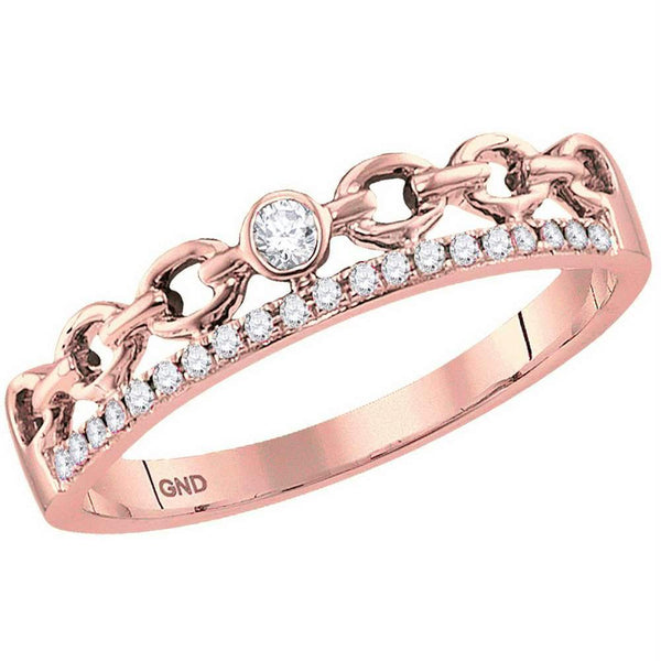 10k Rose Gold Women's Diamond Rolo Link Stackable Ring-Gold & Diamond Rings-9.5-JadeMoghul Inc.