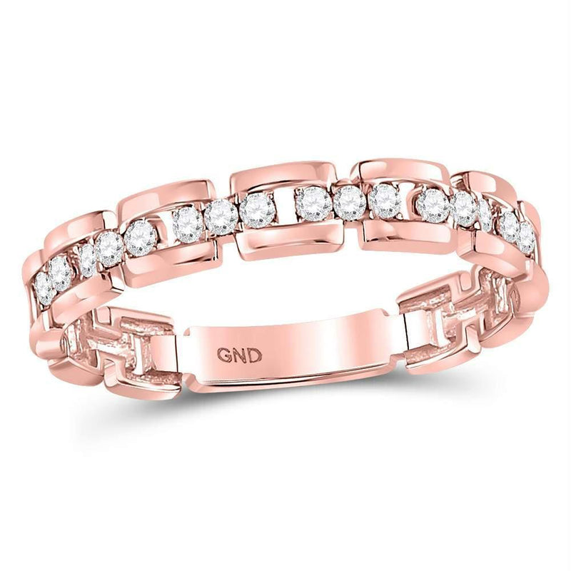 10k Rose Gold Women's Diamond Rolo Link Stackable Ring-Rings And Bands-5-JadeMoghul Inc.