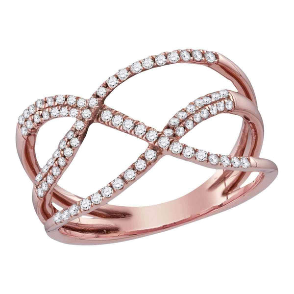 10k Rose Gold Women's Diamond Strands Crossover Ring - FREE Shipping (US/CA)-Gold & Diamond Bands-JadeMoghul Inc.