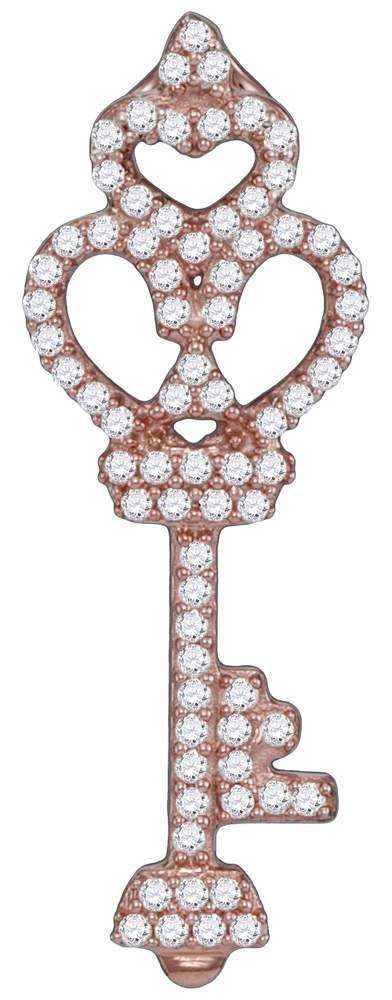 10k Rose Gold Women's Diamond Trefoil Heart Key Pendant - FREE Shipping (US/CA)-Gold & Diamond Pendants & Necklaces-JadeMoghul Inc.