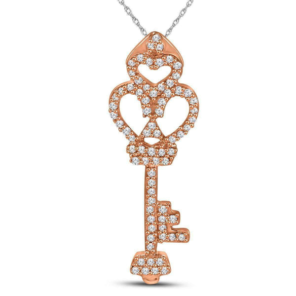 10k Rose Gold Women's Diamond Trefoil Key Pendant-Gold & Diamond Pendants & Necklaces-JadeMoghul Inc.