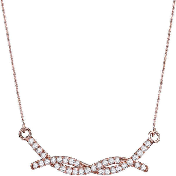 10k Rose Gold Women's Diamond Twist Bar Necklace-Gold & Diamond Pendants & Necklaces-JadeMoghul Inc.