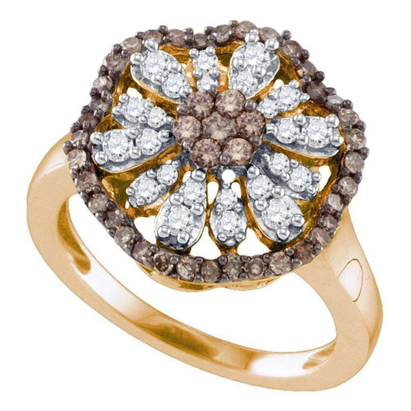 10k Rose Gold Women's Enhanced Diamond Flower Ring - FREE Shipping (US/CA)-Gold & Diamond Cluster Rings-5-JadeMoghul Inc.