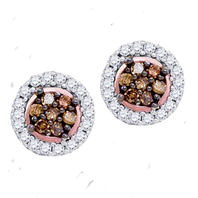 10k Rose Gold Women's Enhanced Diamond Flower Stud Earrings - FREE Shipping (US/CA)-Gold & Diamond Earrings-JadeMoghul Inc.