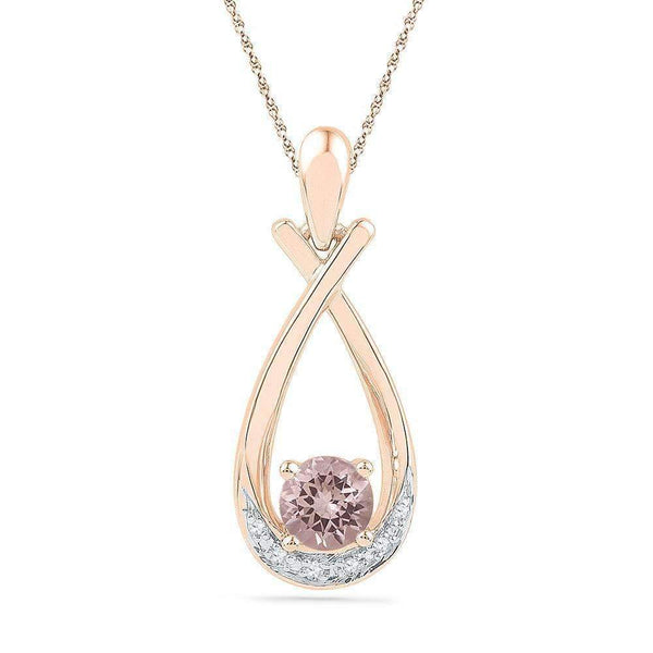 10k Rose Gold Women's Lab-Created Morganite Solitaire Diamond Teardrop Pendant - FREE Shipping (US/CA)-Gold & Diamond Pendants & Necklaces-JadeMoghul Inc.