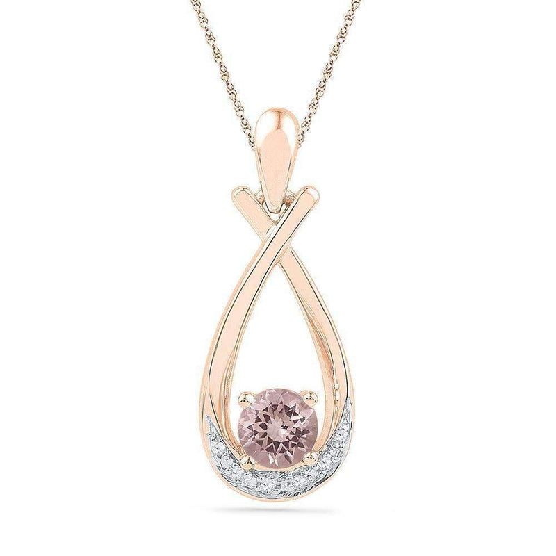 10k Rose Gold Women's Lab-Created Morganite Solitaire Diamond Teardrop Pendant - FREE Shipping (US/CA)-Gold & Diamond Pendants & Necklaces-JadeMoghul Inc.