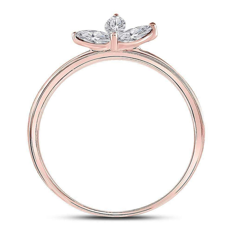 10k Rose Gold Women's Marquise Diamond Three-stone Stackable Ring - FREE Shipping (US/CA)-Gold & Diamond Rings-5-JadeMoghul Inc.