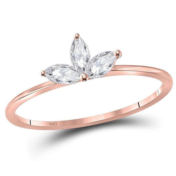 10k Rose Gold Women's Marquise Diamond Three-stone Stackable Ring - FREE Shipping (US/CA)-Gold & Diamond Rings-5-JadeMoghul Inc.
