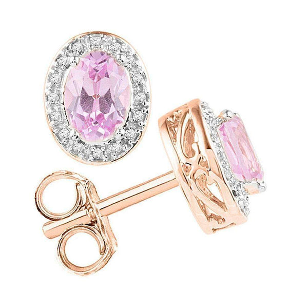 10k Rose Gold Women's Oval Lab-Created Morganite Diamond Stud Earrings - FREE Shipping (US/CA)-Gold & Diamond Earrings-JadeMoghul Inc.