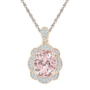 10k Rose Gold Women's Oval Lab-Created Morganite Oval Diamond Pendant-Gold & Diamond Pendants & Necklaces-JadeMoghul Inc.