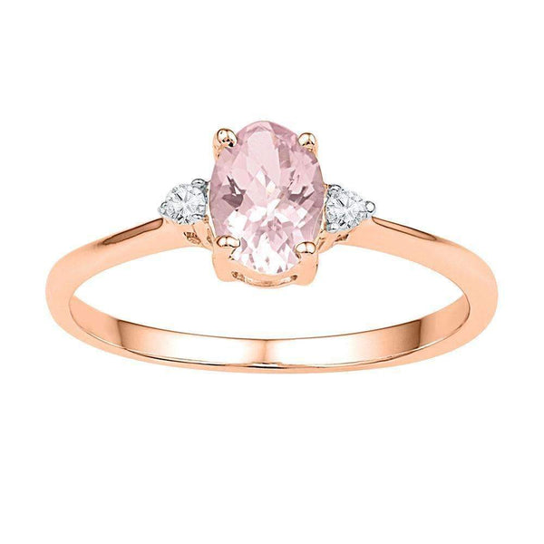 10k Rose Gold Women's Oval Lab-Created Morganite Solitaire Diamond Ring-Gold & Diamond Fashion Rings-9.5-JadeMoghul Inc.