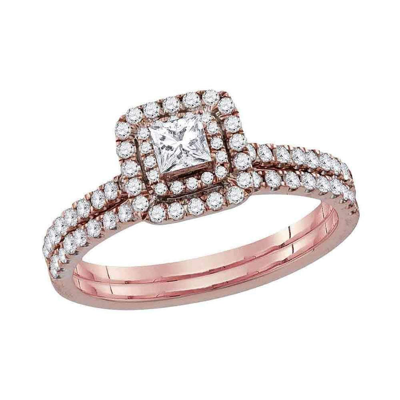 10k Rose Gold Women's Princess Diamond Wedding Ring Set - FREE Shipping (US/CA)-Gold & Diamond Wedding Ring Sets-5-JadeMoghul Inc.