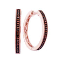 10k Rose Gold Women's Red Diamond 1 Row Hoop Earrings - FREE Shipping (US/CA)-Gold & Diamond Earrings-JadeMoghul Inc.