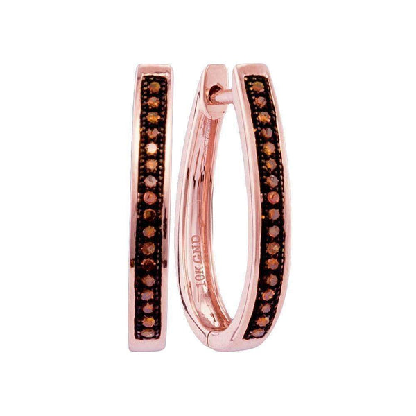 10k Rose Gold Women's Red Diamond 1 Row Hoop Earrings - FREE Shipping (US/CA)-Gold & Diamond Earrings-JadeMoghul Inc.