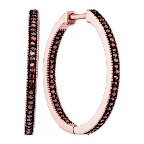 10k Rose Gold Women's Red Diamond 1 Row Hoop Earrings - FREE Shipping (US/CA)-Gold & Diamond Earrings-JadeMoghul Inc.