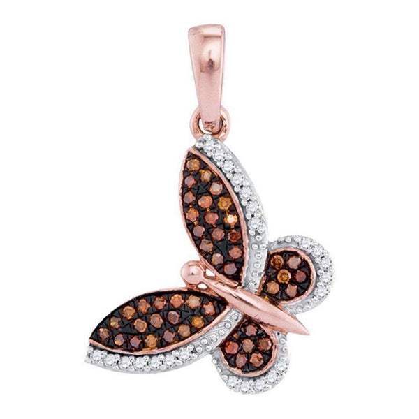 10k Rose Gold Women's Red Diamond Butterfly Pendant - FREE Shipping (US/CA)-Gold & Diamond Pendants & Necklaces-JadeMoghul Inc.