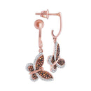 10k Rose Gold Women's Red Diamond Butterfly Screwback Dangle Earrings - FREE Shipping (US/CA)-Gold & Diamond Earrings-JadeMoghul Inc.