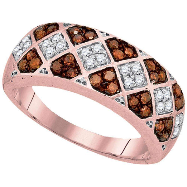 10k Rose Gold Women's Red Diamond Checkered Ring - FREE Shipping (US/CA)-Gold & Diamond Bands-JadeMoghul Inc.