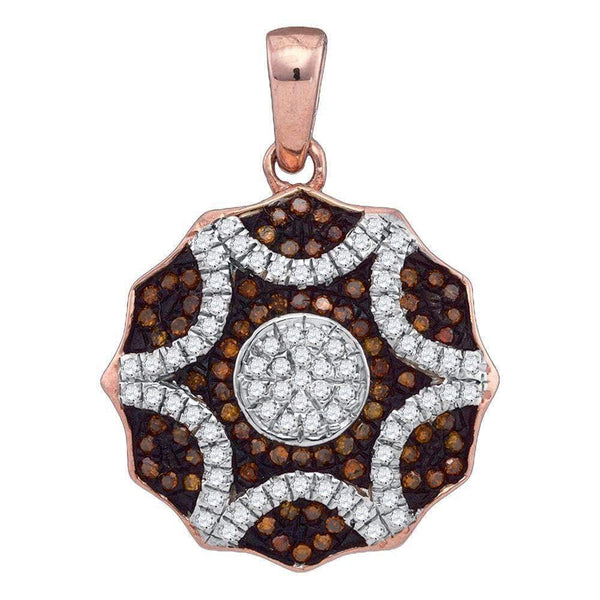 10k Rose Gold Women's Red Diamond Circle Pendant-Gold & Diamond Pendants & Necklaces-JadeMoghul Inc.