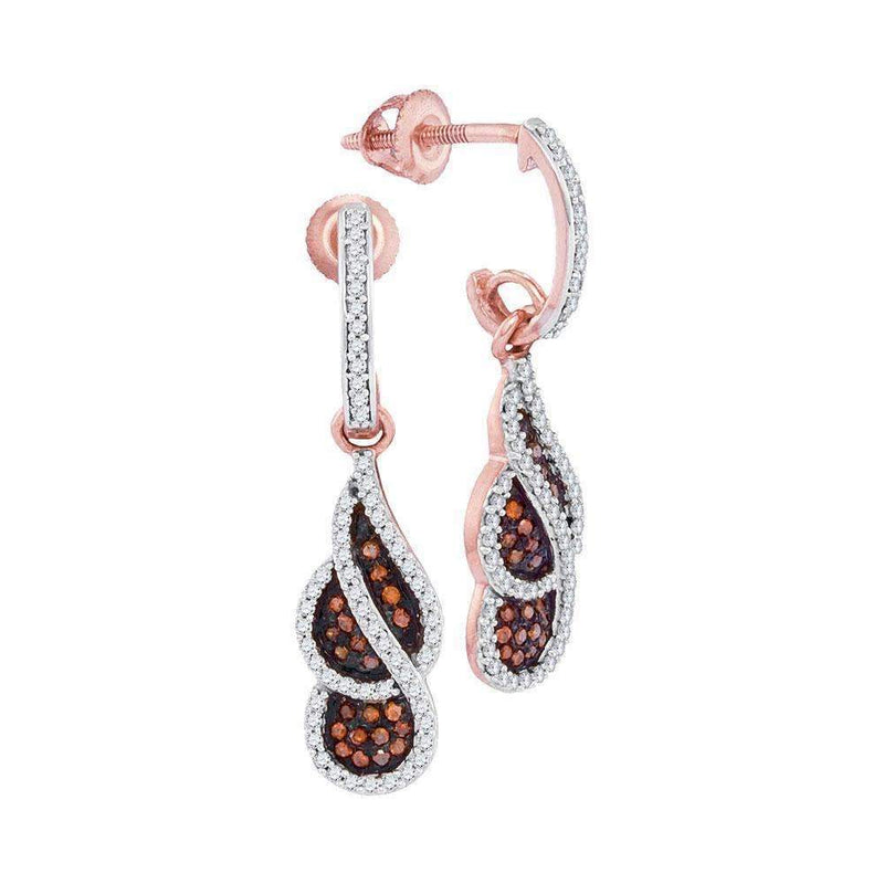 10k Rose Gold Women's Red Diamond Cluster Dangle Earrings-Gold & Diamond Earrings-JadeMoghul Inc.
