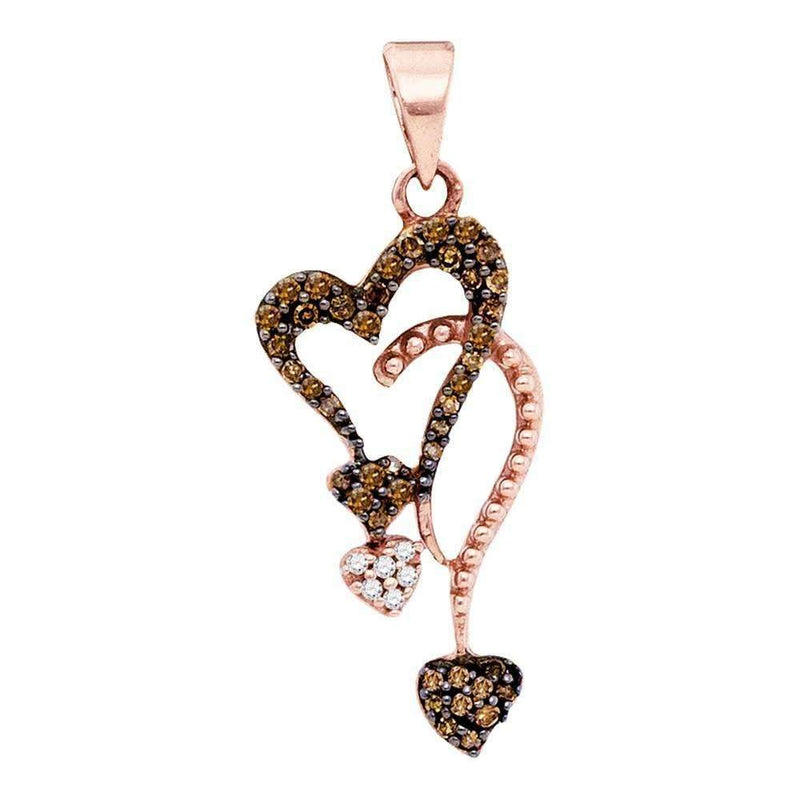 10k Rose Gold Women's Red Diamond Cluster Heart Droplet Pendant - FREE Shipping (US/CA)-Gold & Diamond Pendants & Necklaces-JadeMoghul Inc.