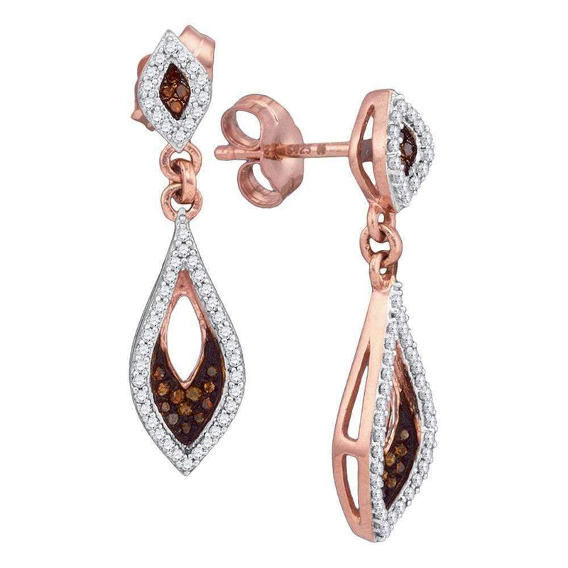 10k Rose Gold Women's Red Diamond Dangle Earrings - FREE Shipping (US/CA)-Gold & Diamond Earrings-JadeMoghul Inc.