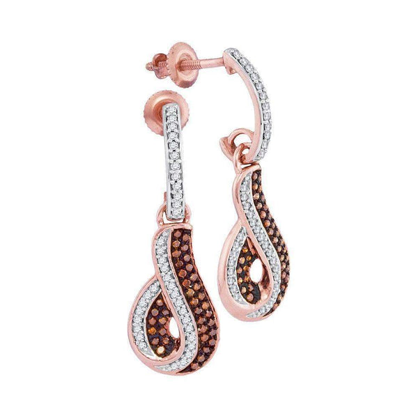 10k Rose Gold Women's Red Diamond Dangle Earrings - FREE Shipping (US/CA)-Gold & Diamond Earrings-JadeMoghul Inc.