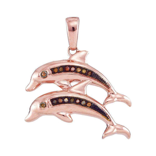 10k Rose Gold Women's Red Diamond Dolphins Pendant - FREE Shipping (US/CA)-Gold & Diamond Pendants & Necklaces-JadeMoghul Inc.