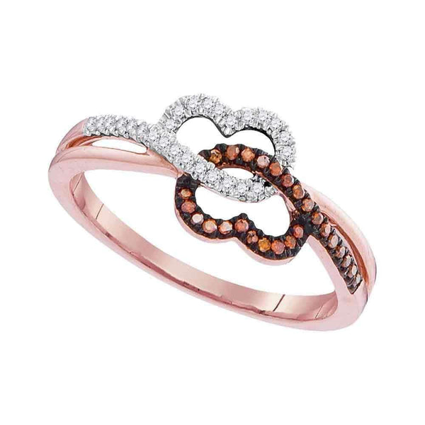 10k Rose Gold Women's Red Diamond Double Linked Heart Ring - FREE Shipping (US/CA)-Gold & Diamond Heart Rings-5-JadeMoghul Inc.