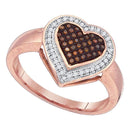 10k Rose Gold Women's Red Diamond Halo Heart Cluster Ring - FREE Shipping (US/CA)-Gold & Diamond Heart Rings-5-JadeMoghul Inc.