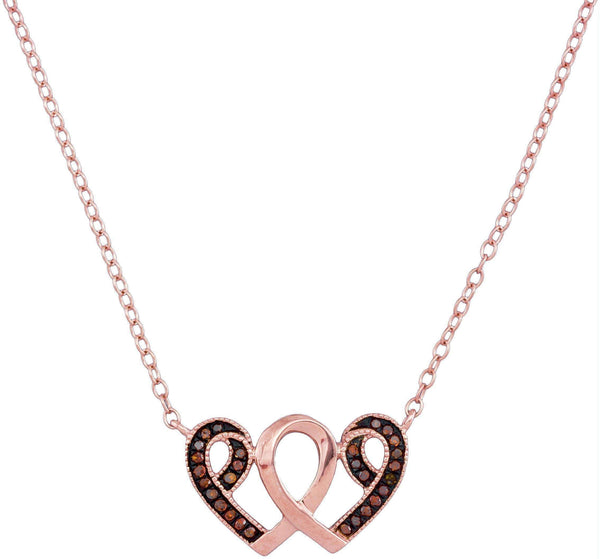 10k Rose Gold Women's Red Diamond Heart Awareness Ribbon Pendant - FREE Shipping (US/CA)-Gold & Diamond Pendants & Necklaces-JadeMoghul Inc.