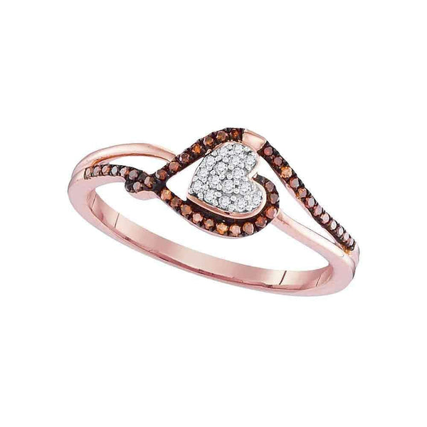 10k Rose Gold Women's Red Diamond Heart Cluster Ring - FREE Shipping (US/CA)-Gold & Diamond Heart Rings-JadeMoghul Inc.