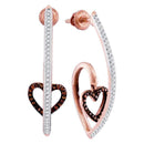 10k Rose Gold Women's Red Diamond Heart Dangle Earrings - FREE Shipping (US/CA)-Gold & Diamond Earrings-JadeMoghul Inc.