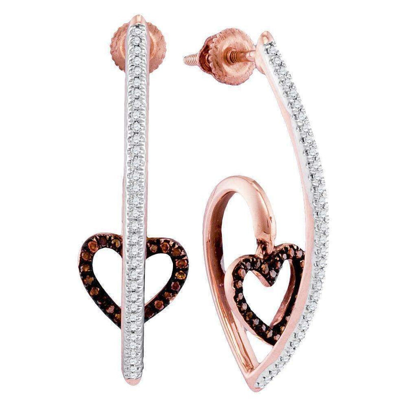 10k Rose Gold Women's Red Diamond Heart Dangle Earrings - FREE Shipping (US/CA)-Gold & Diamond Earrings-JadeMoghul Inc.