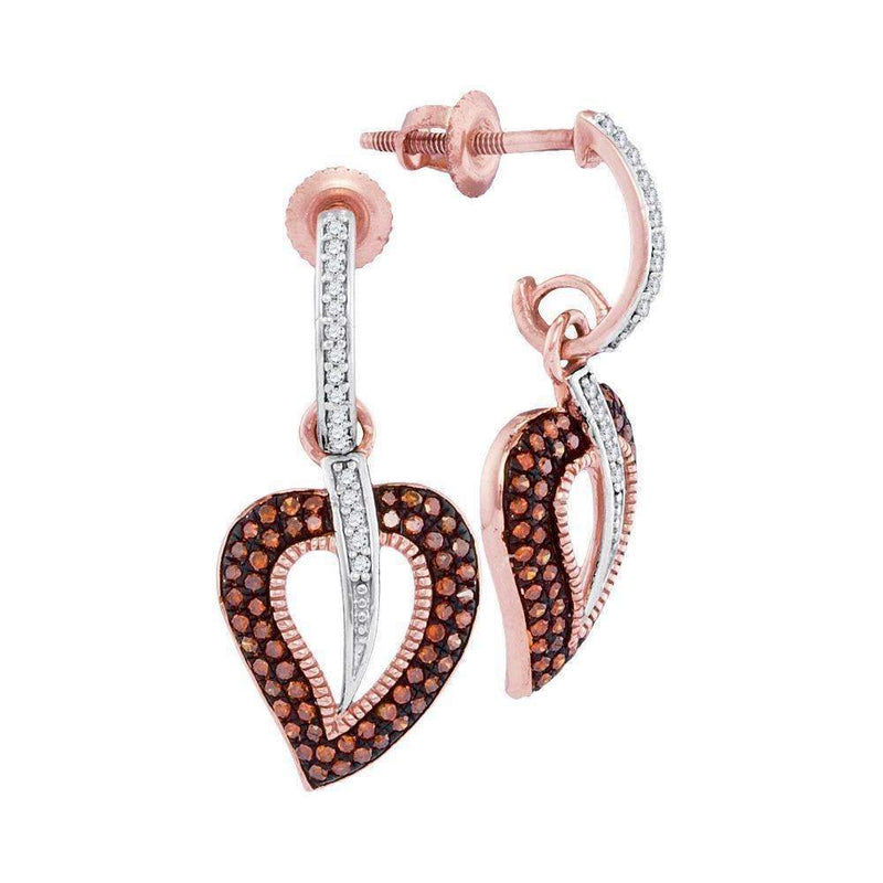 10k Rose Gold Women's Red Diamond Heart Dangle Screwback Earrings - FREE Shipping (US/CA)-Gold & Diamond Earrings-JadeMoghul Inc.