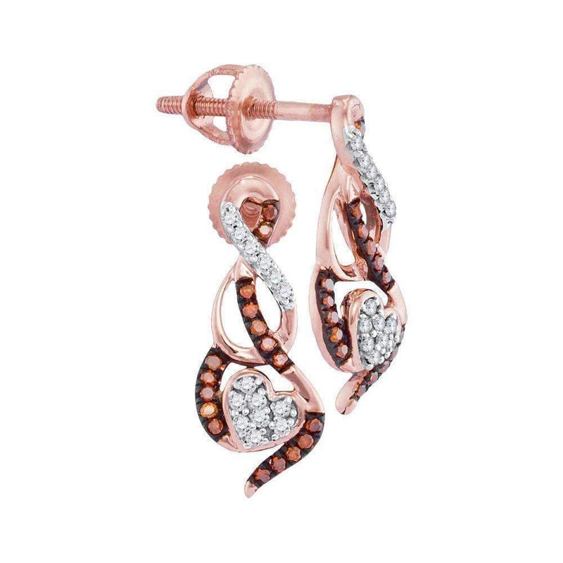 10k Rose Gold Women's Red Diamond Heart Earrings - FREE Shipping (US/CA)-Gold & Diamond Earrings-JadeMoghul Inc.