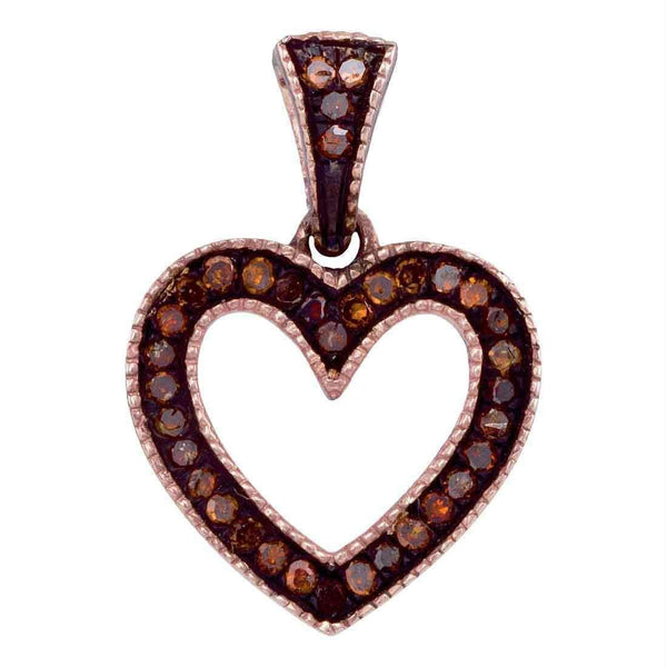 10k Rose Gold Women's Red Diamond Heart Pendant-Gold & Diamond Pendants & Necklaces-JadeMoghul Inc.