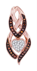 10k Rose Gold Women's Red Diamond Heart Ribbon Pendant - FREE Shipping (US/CA)-Gold & Diamond Pendants & Necklaces-JadeMoghul Inc.