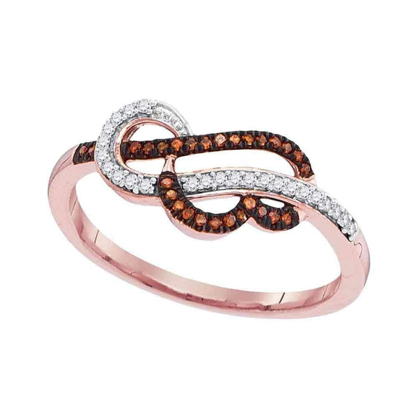 10k Rose Gold Women's Red Diamond Heart Strand Ring - FREE Shipping (US/CA)-Gold & Diamond Heart Rings-5-JadeMoghul Inc.