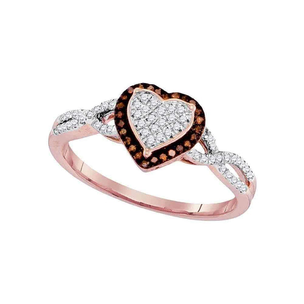 10k Rose Gold Women's Red Diamond Heart Twist Cluster Ring - FREE Shipping (US/CA)-Gold & Diamond Heart Rings-5-JadeMoghul Inc.