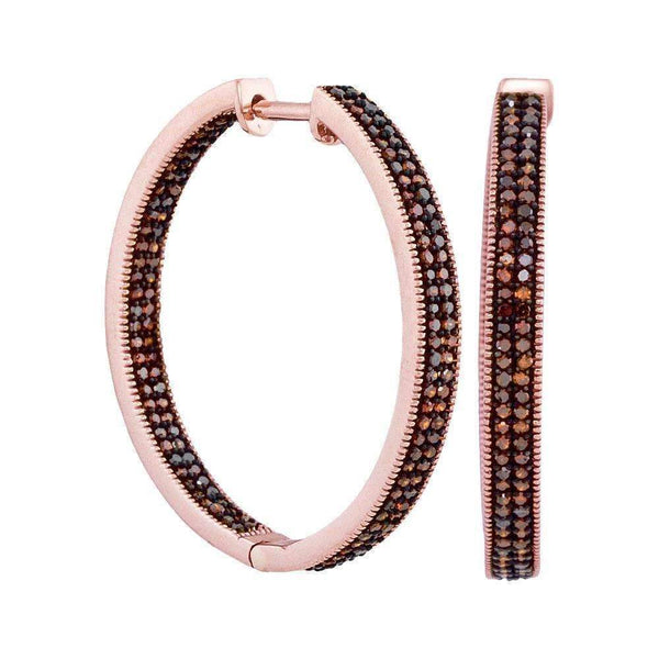 10k Rose Gold Women's Red Diamond Hoop Earrings - FREE Shipping (US/CA)-Gold & Diamond Earrings-JadeMoghul Inc.