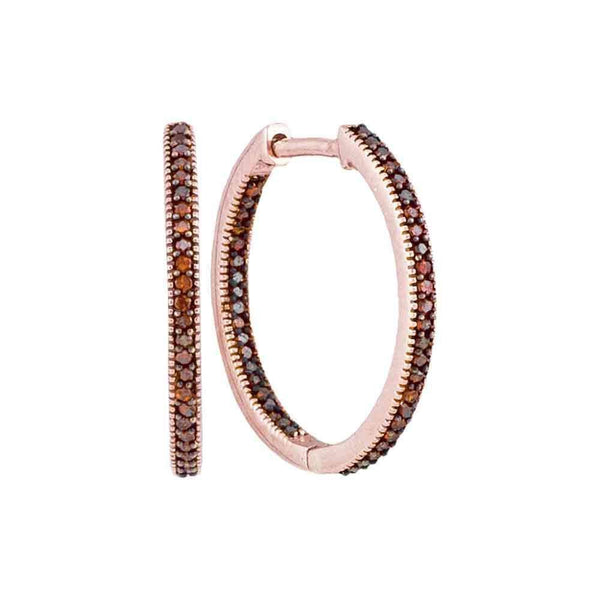 10k Rose Gold Women's Red Diamond Hoop Earrings - FREE Shipping (US/CA)-Gold & Diamond Earrings-JadeMoghul Inc.